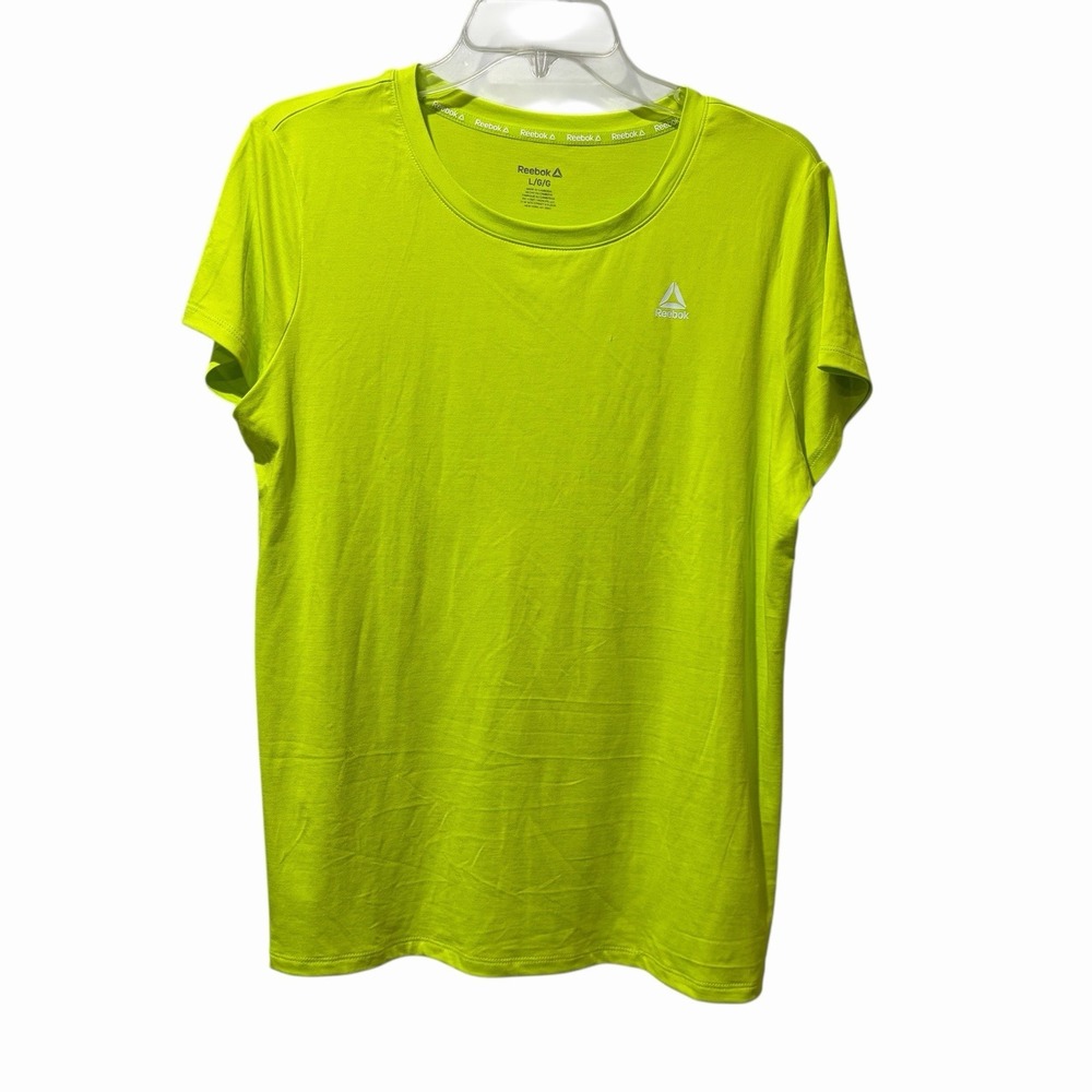 NEW Reebok SS tee women Neon Yellow Short‎ Sleeve Size Large Polyester Spandex